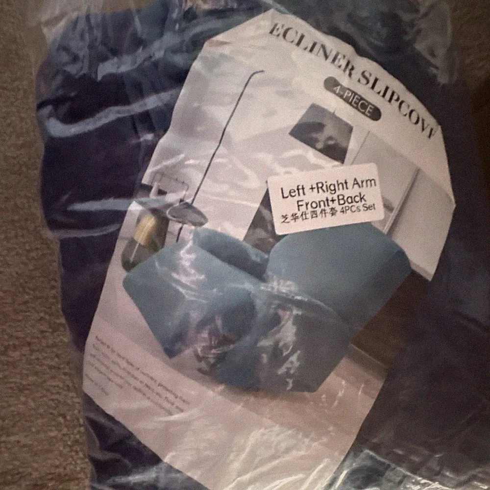 Blue Recliner Slipcover 4-Piece Set Solid for Living Room