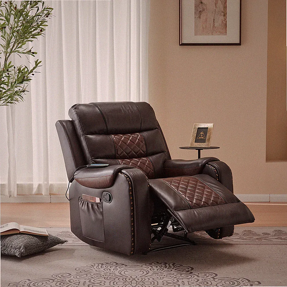 Manual Recliner Chair with Massage and Heating, Single Sofa with Diamond Stitch