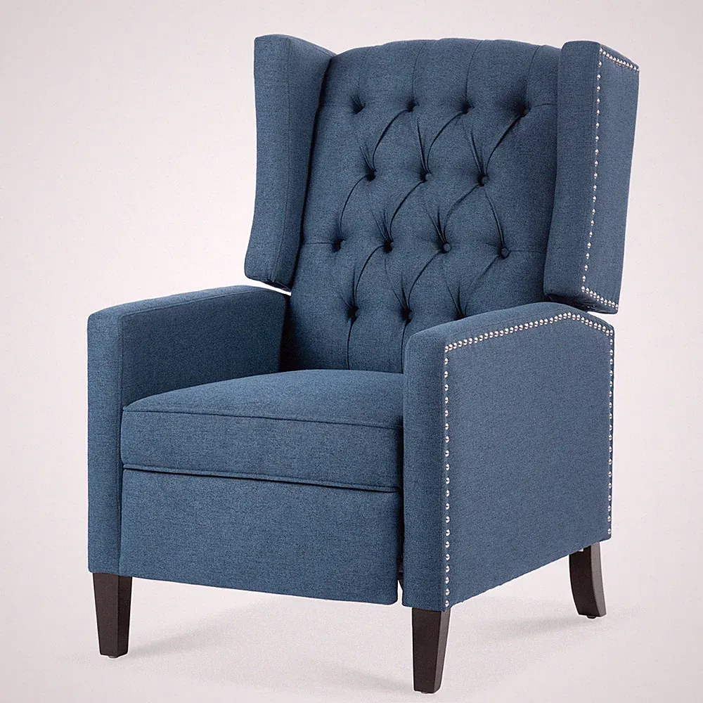 Mid-Century Wingback Recliner Chair Button Tufted Armchair w/ Footrest Nailhead