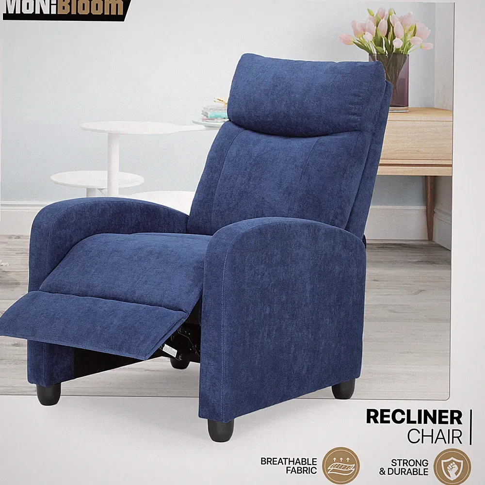 Recliner Chair Fabric Single Modern Sofa Adjustable Back Living Room Navy Blue