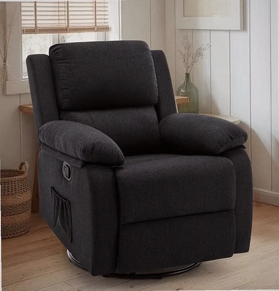 blue fabric upholstered recliners